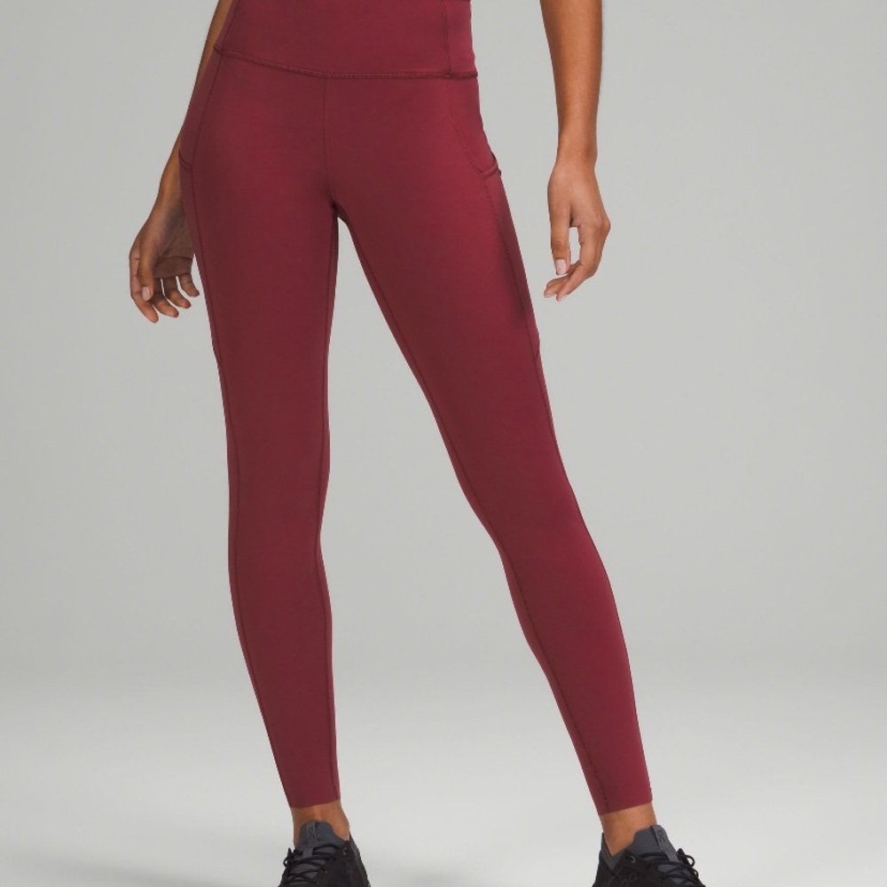 Lululemon Fast and Free Brushed Fabric High Rise 28in Leggings Mulled Wine